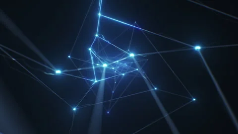 Network Grid and Flickering Lights Moving Through. Abstract Molecular Structure Stock Footage 314857636