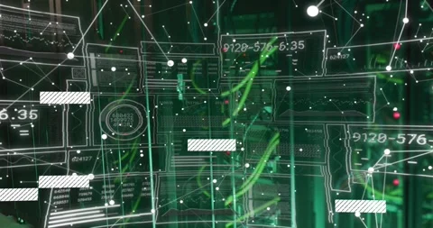 Network grid fading into view triggers data bars sliding and node lines glowing Stock Footage 320287177