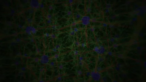 Network Grid with Glowing Green Lines and Colorful Nodes in Fast Motion 動画素材 343741999