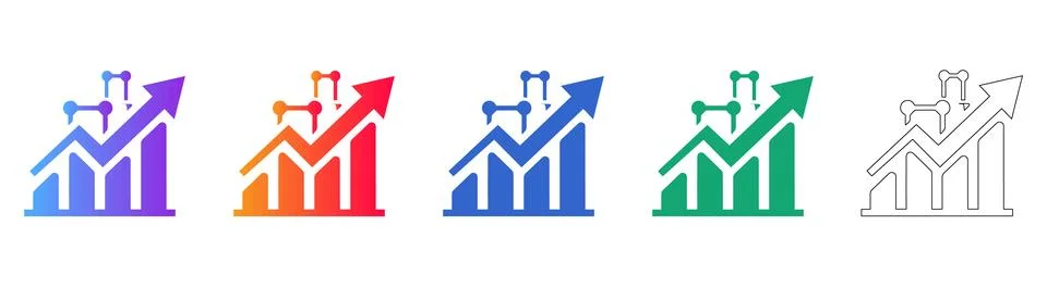 Network Growth Data Trend Icon Set 스톡 일러스트