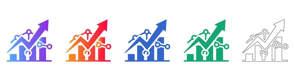 Network Growth Data Trend Icon Set 스톡 일러스트