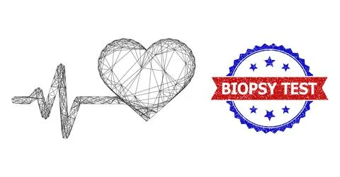 Network Heart Pulse Mesh and Grunge Bicolor Biopsy Test Seal Illustrazione stock