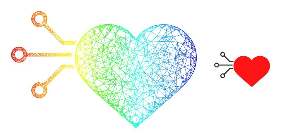 Network Heart Sensor Web Mesh Icon with Spectrum Gradient Stock Illustration