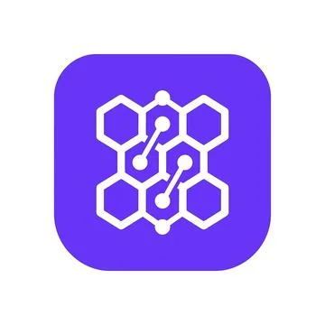 Network of hexagons and nodes represents connectivity and data structure on.. Stock Illustration