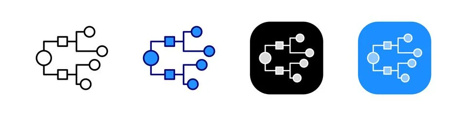 Network hierarchy and data structure flow chart icon set in four different .. Иллюстрация