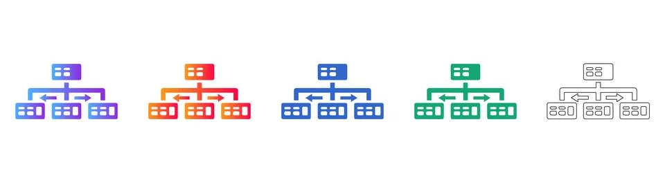 Network Hierarchy and Database Structure Icons 스톡 일러스트