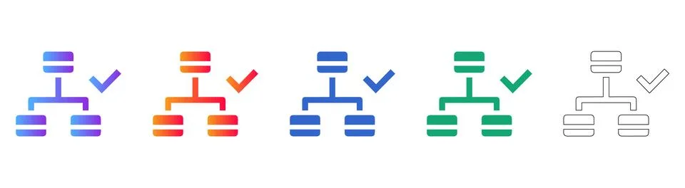 Network Hierarchy Icon Set with Checkmark Stock-Illustration