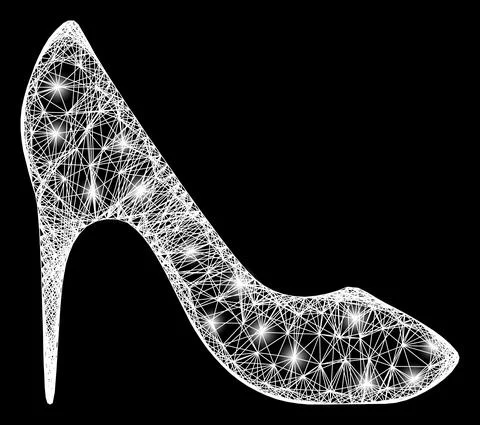 Network High Heel Shoe Mesh with Bright Flash Nodes Stock Illustration