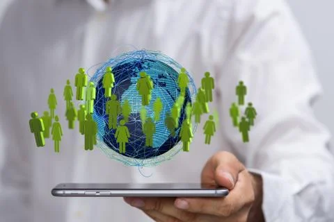 A network holding in hand 3d connection data. Stock Photos