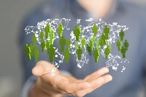 A network holding in hand 3d connection data. Stock Photos