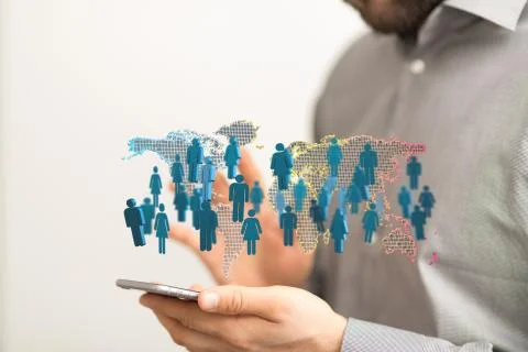 A network holding in hand 3d connection data. Stock Photos