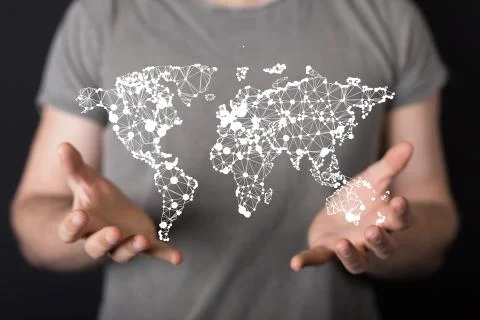 A network holding in hand 3d connection data. Stock Photos