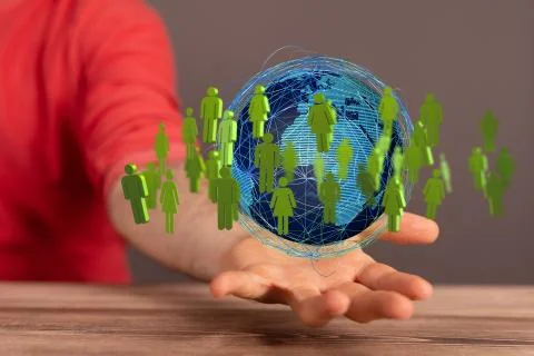 A network holding in hand 3d connection data. Stock Photos