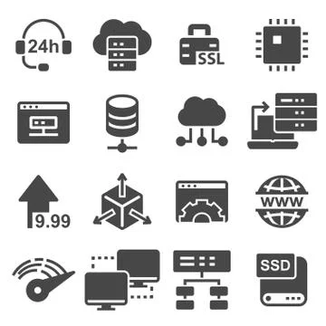 Network, Hosting and Servers Icons Set Stock Illustration