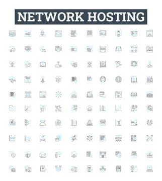 Network hosting vector line icons set. Webhosting, Cloudhosting, Networking Stock Illustration