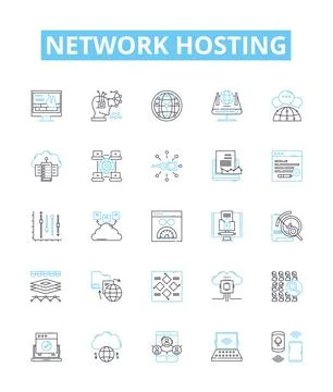 Network hosting vector line icons set. Webhosting, Cloudhosting, Networking Stock Illustration
