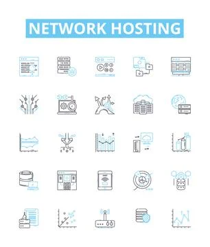 Network hosting vector line icons set. Webhosting, Cloudhosting, Networking Stock Illustration