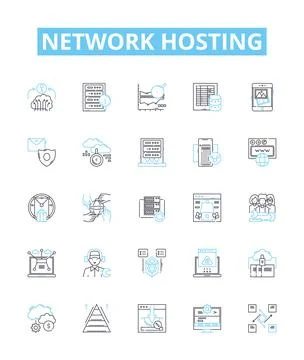 Network hosting vector line icons set. Webhosting, Cloudhosting, Networking Stock Illustration