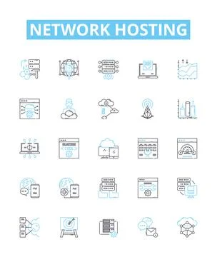 Network hosting vector line icons set. Webhosting, Cloudhosting, Networking Stock Illustration