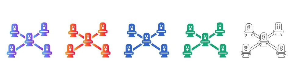 Network Hub and Distributed Node Icon Set Stock Illustration