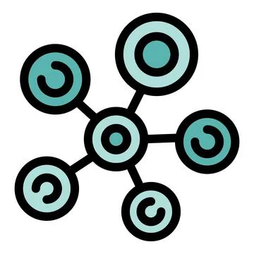Network hub connecting five nodes with lines and circles Stock Illustration