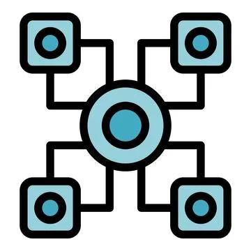 Network hub connecting four devices with nodes and lines イラスト素材