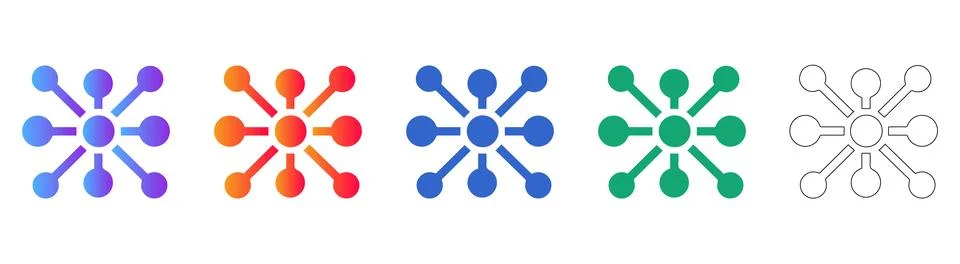 Network Hub Connection Icons in Gradient and Line Art Stock Illustration