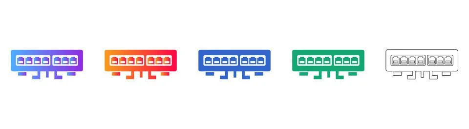Network Hub Port Icon Set Stock Illustration