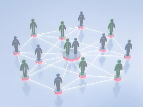 Network of humanlike figurines, 3d rendering Stock Illustration