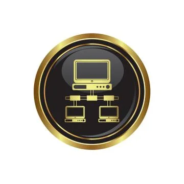 Network icon on black gold round button Stock Illustration