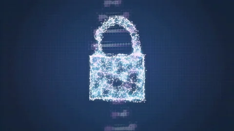 Network icon coalescing into cloud becoming padlock on encryption cue, forming Stock Footage 309677926