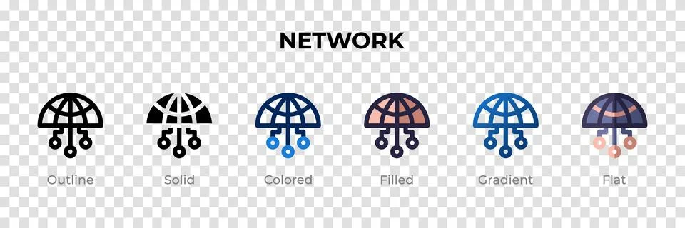 Network icon in different style. Network vector icons designed in outline, .. Stock Illustration