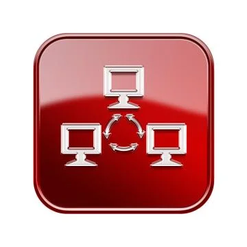 Network icon glossy red, isolated on white background. Illustrazione stock