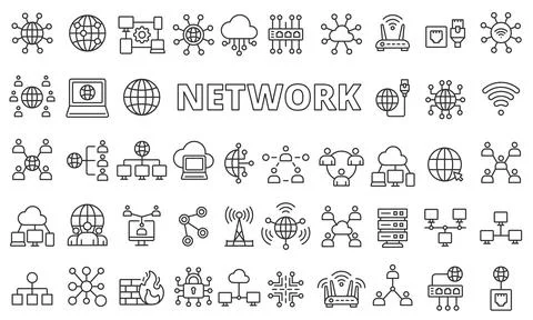 Network icon set in line design. Net, icon, global, cloud, computer, vector Illustrazione stock