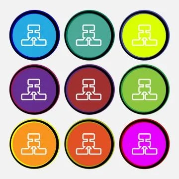 Network icon sign. Nine multi colored round buttons. 스톡 일러스트