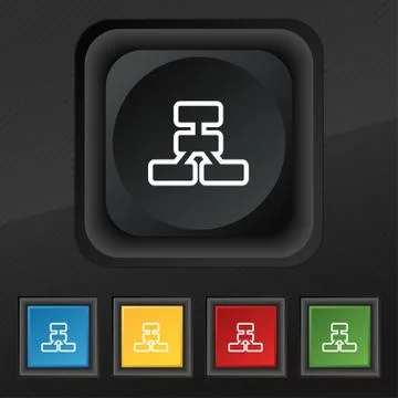 Network icon symbol. Set of five colorful, stylish buttons on black texture for Stock Illustration