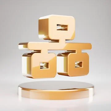 Network icon. Yellow Gold Network symbol on golden podium. Ilustração Stock