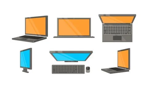 Network icons set, computer monitors, side, top view vector Illustration on a Stock Illustration