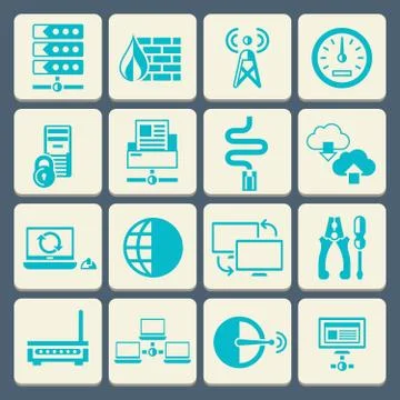 Network icons set flat button Illustrazione stock