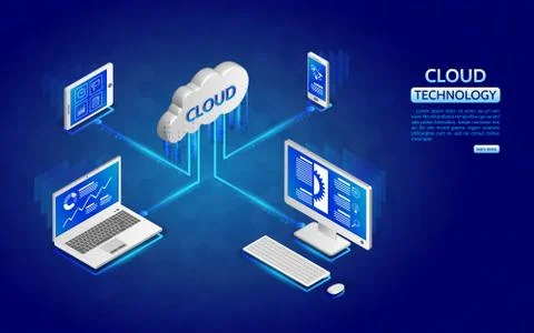 Network illustration with computer, laptop, tablet, and smartphone. Stock Illustration