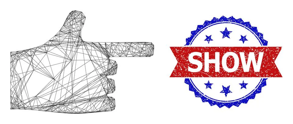 Network Index Finger Web Mesh and Grunge Bicolor Show Stamp Stock Illustration