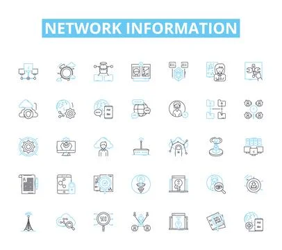 Network information linear icons set. Connectivity, Bandwidth, Firewall, Router Stock Illustration