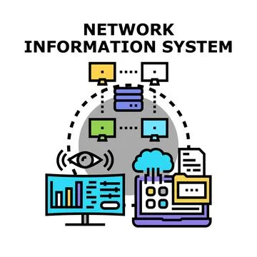 Network information system concept connecting devices and data Stock Illustration