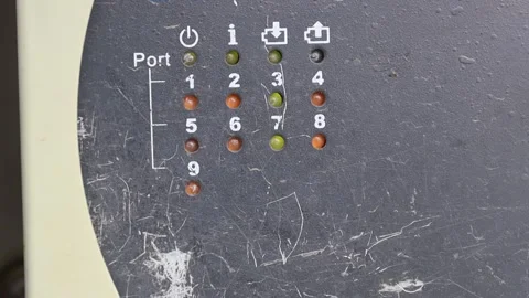 Network Infrastructure: A Close-up View of a Router Hub with blinking lights Stock Footage 238847399