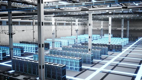 Network infrastructure in data center used for cloud computing, hologram overlay Stock Footage 328334820