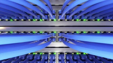 Network infrastructure with huge amount network switches in the server room Stock Footage 170841153