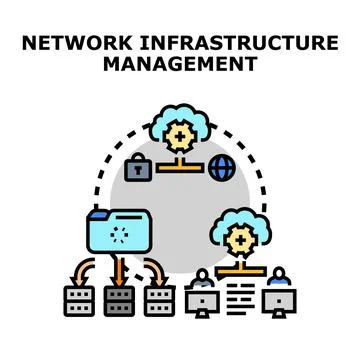 Network infrastructure management creating data flow and cloud system Stock Illustration