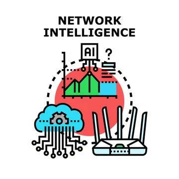 Network intelligence concept with router, cloud, and data analytics Stock Illustration