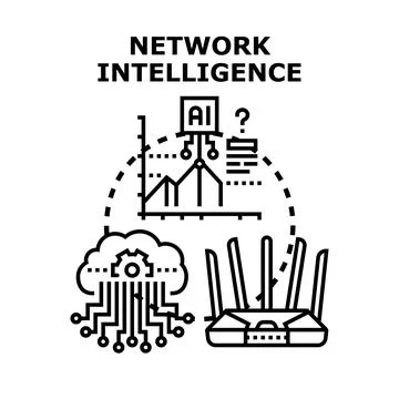 Network intelligence concept with router, cloud, and data analytics Stock Illustration