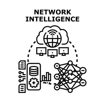 Network intelligence system processing global data concept Stock Illustration